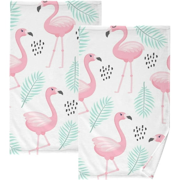 Flamingo Towels Set of 2, Super Soft Absorbent Hand Towel Cotton Bath Towels for Bathroom Hotel Kitchen Spa Gym 16 X 28 Inches Washcloths