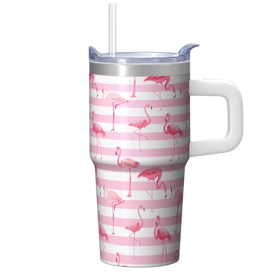 Flamingo Travel Mug with Handle 20OZ Stainless Steel Insulated Tumbler Cup Leak Resistant Double Wall Vacuum Keeps Drinks Hot Cold Gifts for Women Girls on Birthday Christmas Summer