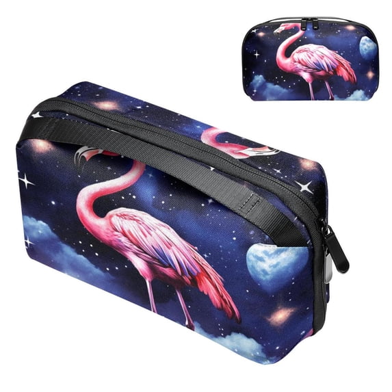 Flamingo Travel Organizer Digital Pouch Charger Case Organizer Charge Cord Organizer Waterproof Oxford Cloth Electronics Organizer Bag 5.9x9.44x3.14 in.