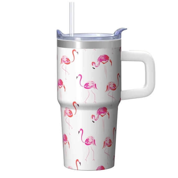 Flamingo Travel Tumbler with Handle 20OZ Stainless Steel Insulated Coffee Mug Cup Leak Proof Double Wall Vacuum Perfect for Hot Cold Drinks Gifts for Women Girls on Birthday Christmas Summer