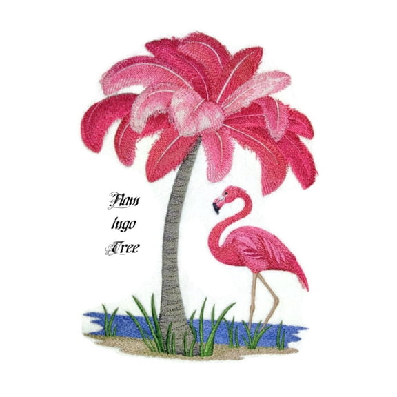 Flamingo Tree Embroidered Iron on/Sew patch [9.1" X 6.9"]