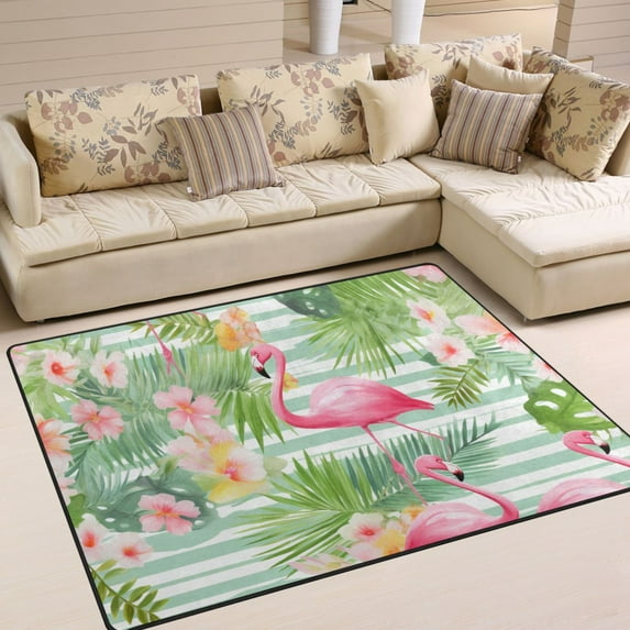 Flamingo Tropical Area Rugs Soft Non-Slip Floor Mats Large Nursery Carpets Doormat for Living Room Bedroom Hotel Decor 63"x48"