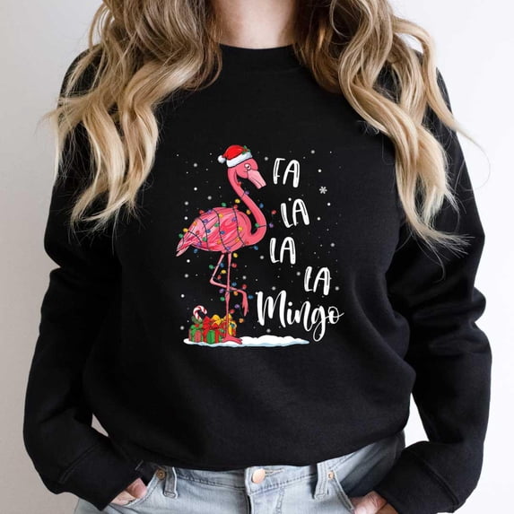 Flamingo Tropical Fa La La Mingo Funny Flamingo Lover Christmas Pajamas Xmas Graphic - Premium Fabric SW12183 Unisex Sweatshirt, Up to Size 5XL