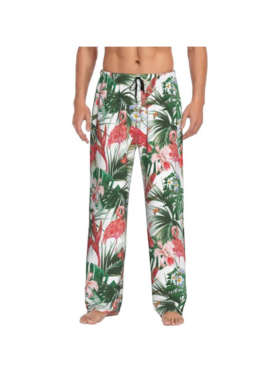 Flamingo Tropical Flower Leaves Men'S Pajama Pants Soft Sleep Lounge Pants Pjs Bottoms With Pockets Medium