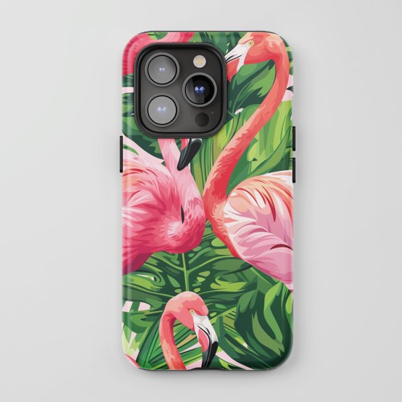 Flamingo Tropical For All iPhone Series Protective Phone Case Hawaiian Summer Pink Green