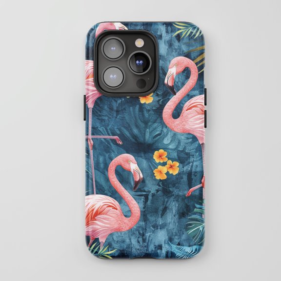 Flamingo Tropical For All iPhone Series Tough Phone Case Watercolor Teal Pink