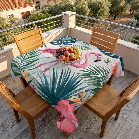 Flamingo Tropical Leaf Monstera Table Cloth 60x60in, Waterproof Square Tablecloth Wipeable Tablecloths Summer Coastal Leaves Table Covers for Dining Tables Party Indoor Outdoor