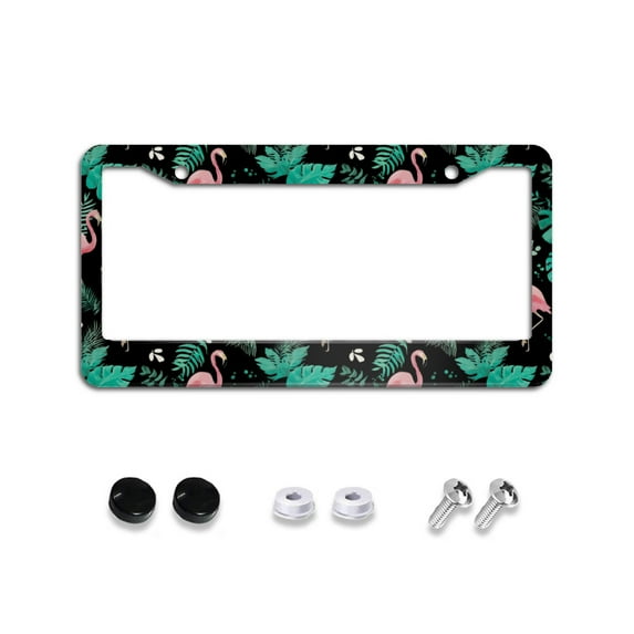 Flamingo and Tropical Leaves License Plate Frames Universal Aluminum Tag Holder Cover with 2 Holes Screws for Front Rear Car Plate Decor 12x6 Inch for Women Men