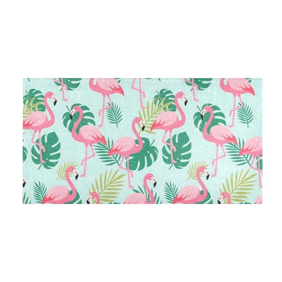 Flamingo Tropical Leaves Pattern Bath Mat 39x20 Inch Soft Absorbent Non-Slip Plush Bathroom Rug for Floor