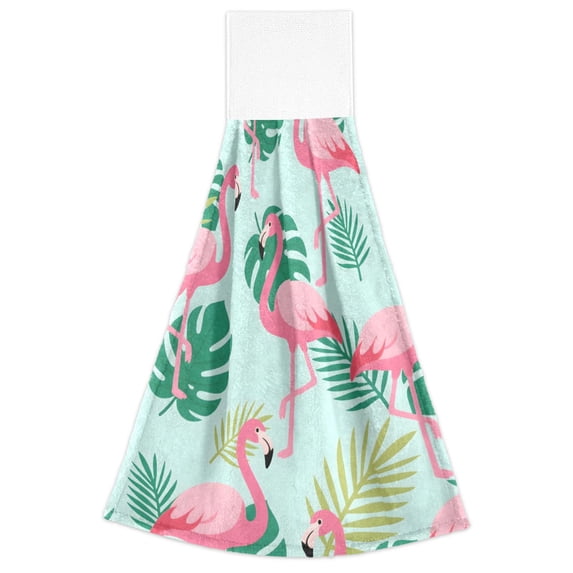Flamingo Tropical Leaves Pattern Hand Towels 2 Pack Quick Dry Velvet Soft with Velcro Kitchen Bath 14x18in