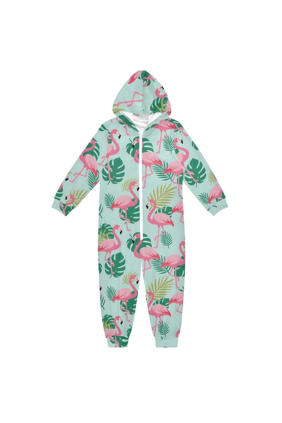 Flamingo Tropical Leaves Pattern One Piece Pajamas Soft Jumpsuit Cozy Sleep and Play Romper Zipper and Pockets 4T