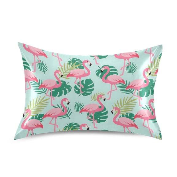 Flamingo Tropical Leaves Pattern Pillowcase Standard Size 20''x26'' Satin Double-Sided Print Soft Wrinkle Resistant
