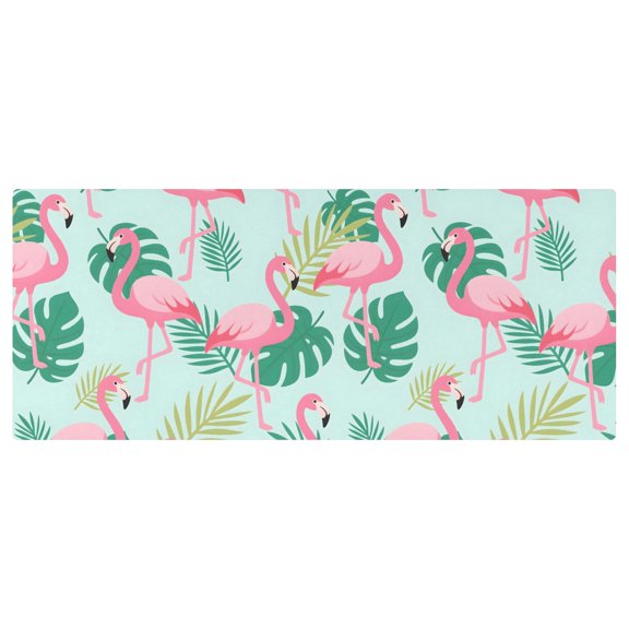 Flamingo Tropical Leaves Pattern Stretch Fitted Tablecloth 2.5x6ft Elastic Wrinkle Resistant Cover