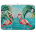 thumbnail image 1 of Flamingo Tropical Palm Tree Sea Dish Drying Mats Kitchen Mat Microfiber Counter Absorbent Dish Pad Drainer Rack 16"x18", 1 of 7