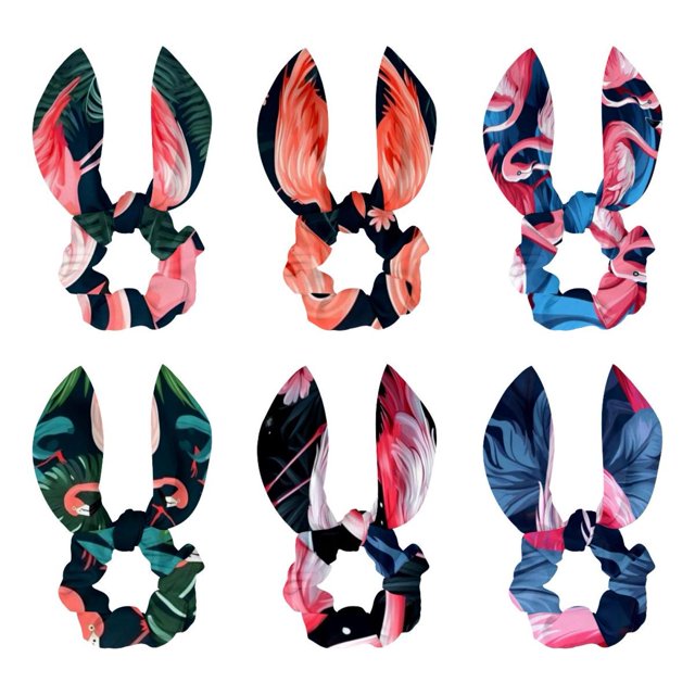 Flamingo Tropical Rainforest 6Piece Set Polyester Bow Hair Tie with