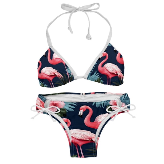 Flamingo Tropical Rainforest Bikini Set Swim Suit Detachable Sponge Adjustable Strap Two-Pack, Beach Pool Vacation Party.