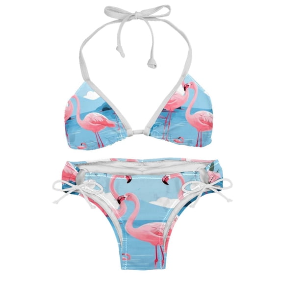 Flamingo Tropical Rainforest Detachable Sponge Adjustable Strap Bikini Set 2-Pack Swimwear Swimsuit.SceneManagement Beach Pool Party Vacation.