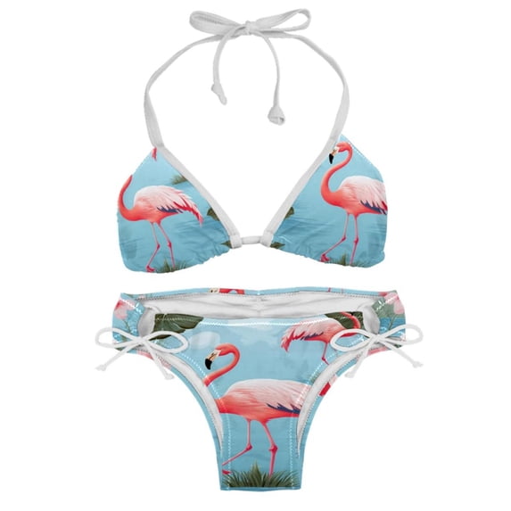 Flamingo Tropical Rainforest Detachable Sponge Adjustable Strap Bikini Set Two-Pack, Beach & Pool Scenes, Bikinis Swim Suits
