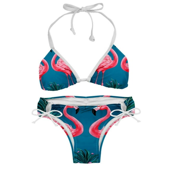 Flamingo Tropical Rainforest Detachable Sponge Adjustable Strap Bikini Set Two-Pack, Beach & Pool Scenes, Bikinis Swim Suits