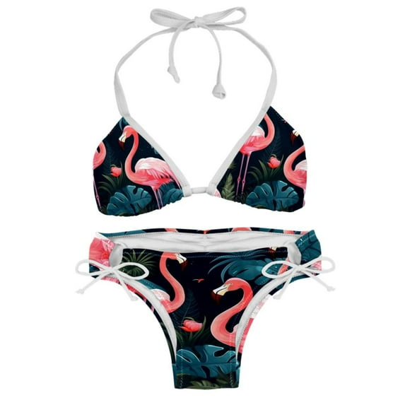 Flamingo Tropical Rainforest Detachable Sponge Adjustable Strap Bikini Set Two-Pack, Great for All Scenes, One-Piece Swimsuits, Swim Suits