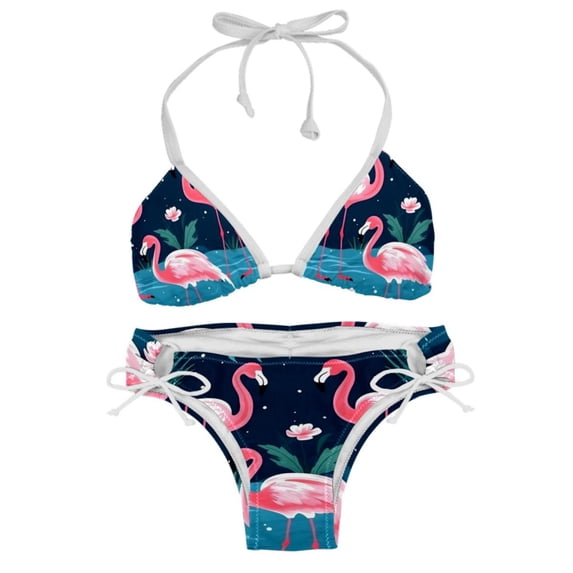 Flamingo Tropical Rainforest Detachable Sponge Adjustable Strap Bikini Set Two-Pack - Ideal for Beach, Pool, Vacation