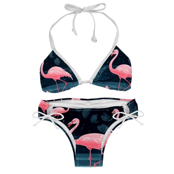 Flamingo Tropical Rainforest Detachable Sponge Adjustable Strap Bikini Set Two-Pack, Ideal for Beach and Pool Parties