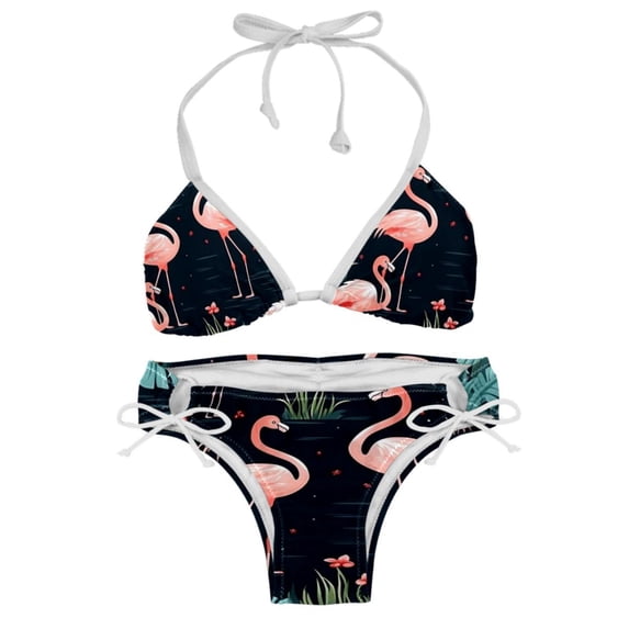 Flamingo Tropical Rainforest Detachable Sponge Adjustable Strap Bikini Set Two-Pack Swimsuit Swimwear for Beach Pool Party