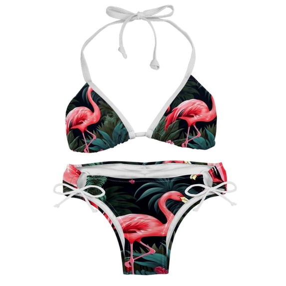 Flamingo Tropical Rainforest Detachable Sponge Adjustable Strap Bikini Set Two-Pack Swimsuit Women Swimwear