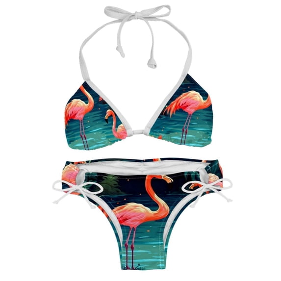 Flamingo Tropical Rainforest Detachable Sponge Adjustable Strap Bikini Set Two-Pack - Swimwear for Two, Beach Vacation Essentials!