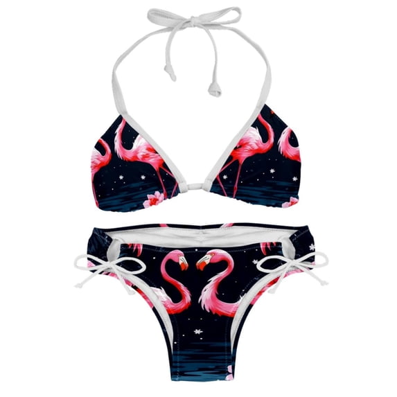 Flamingo Tropical Rainforest Detachable Sponge Adjustable Strap Bikini Set Two-Pack - Versatile Swim Suit Set