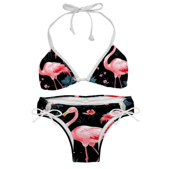 Flamingo Tropical Rainforest Detachable Sponge Adjustable Strap Bikini Set - Two-Pack - Versatile Swimwear for All Occasions!