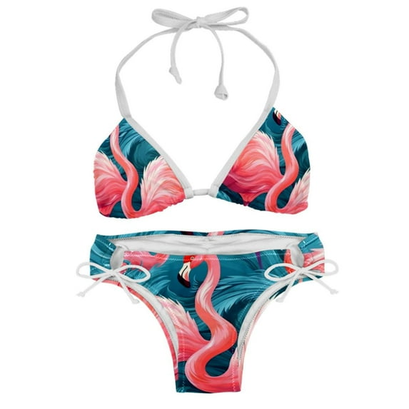 Flamingo Tropical Rainforest Detachable Sponge Adjustable Strap One-Piece Swimsuit Set - Two-Pack, Beach & Pool Ready