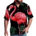 thumbnail image 1 of Flamingo Tropical Rainforest Men's Casual Printed Button Down Short Sleeve Poplin Hawaiian Beach Shirt with Spread Collar Tops, 1 of 6