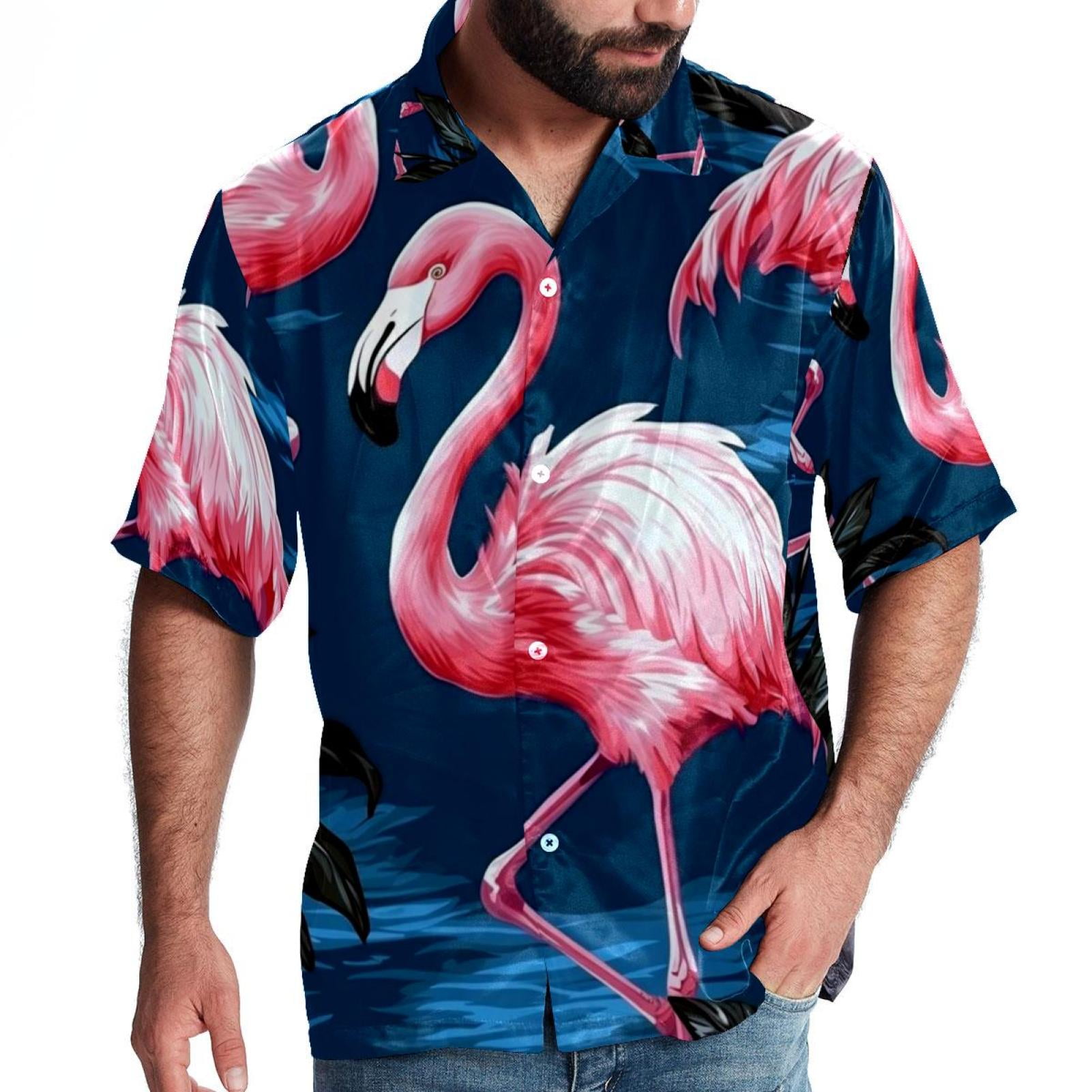 Flamingo Tropical Rainforest Men's Short Sleeve Beach Shirts Poplin ...