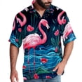 thumbnail image 1 of Flamingo Tropical Rainforest Men's Short Sleeve Poplin Shirt, Casual Printed Button Down, Summer Beach Hawaiian Shirts, Unisex, 1 of 6