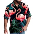 thumbnail image 1 of Flamingo Tropical Rainforest Men's Short Sleeve Printed Button Down Beach, Casual, Poplin Shirts for Summer Vacation, 1 of 6
