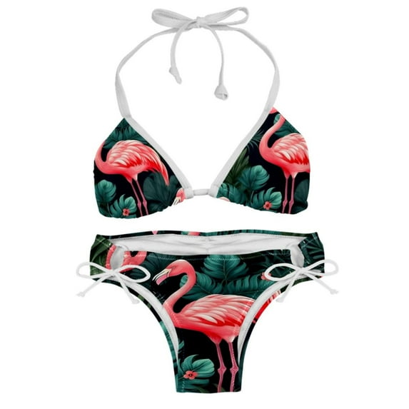 Flamingo Tropical Rainforest One-Piece Swimsuit Bikini Set, Detachable Sponge, Adjustable Strap, Two-Pack, Beach Vacation Wear