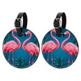 thumbnail image 1 of Flamingo Tropical Rainforest Set of 2pcs PU Leather Round Suitcase Tags with Privacy Cover and Name ID Tag - Ideal for Travel Luggage, Handbags, Backpacks, School Bags, 1 of 6