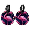 thumbnail image 1 of Flamingo Tropical Rainforest Set of 2pcs PU Leather Round Suitcase Tags with Privacy Cover and Name ID Tag - Ideal for Travel Luggage, Handbags, Backpacks, School Bags, 1 of 6