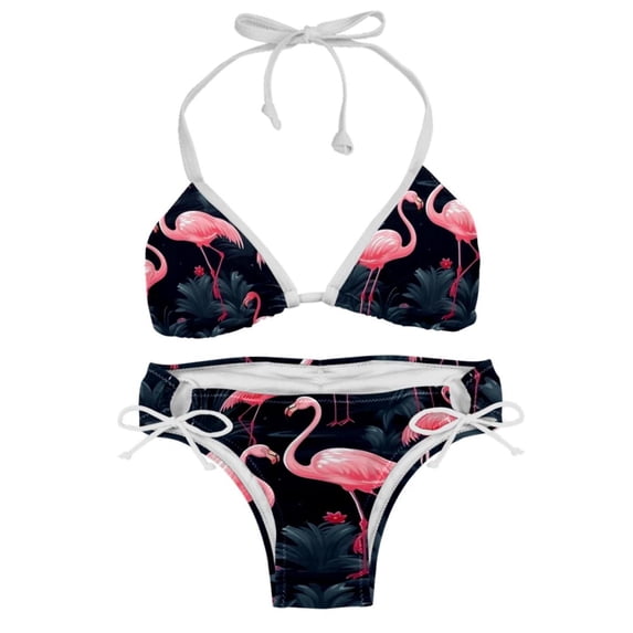 Flamingo Tropical Rainforest Stylish Swim Suits Bikini Set: Detachable Sponge, Adjustable Strap, Two-Pack - Ideal for Beach and Pool %{scenes