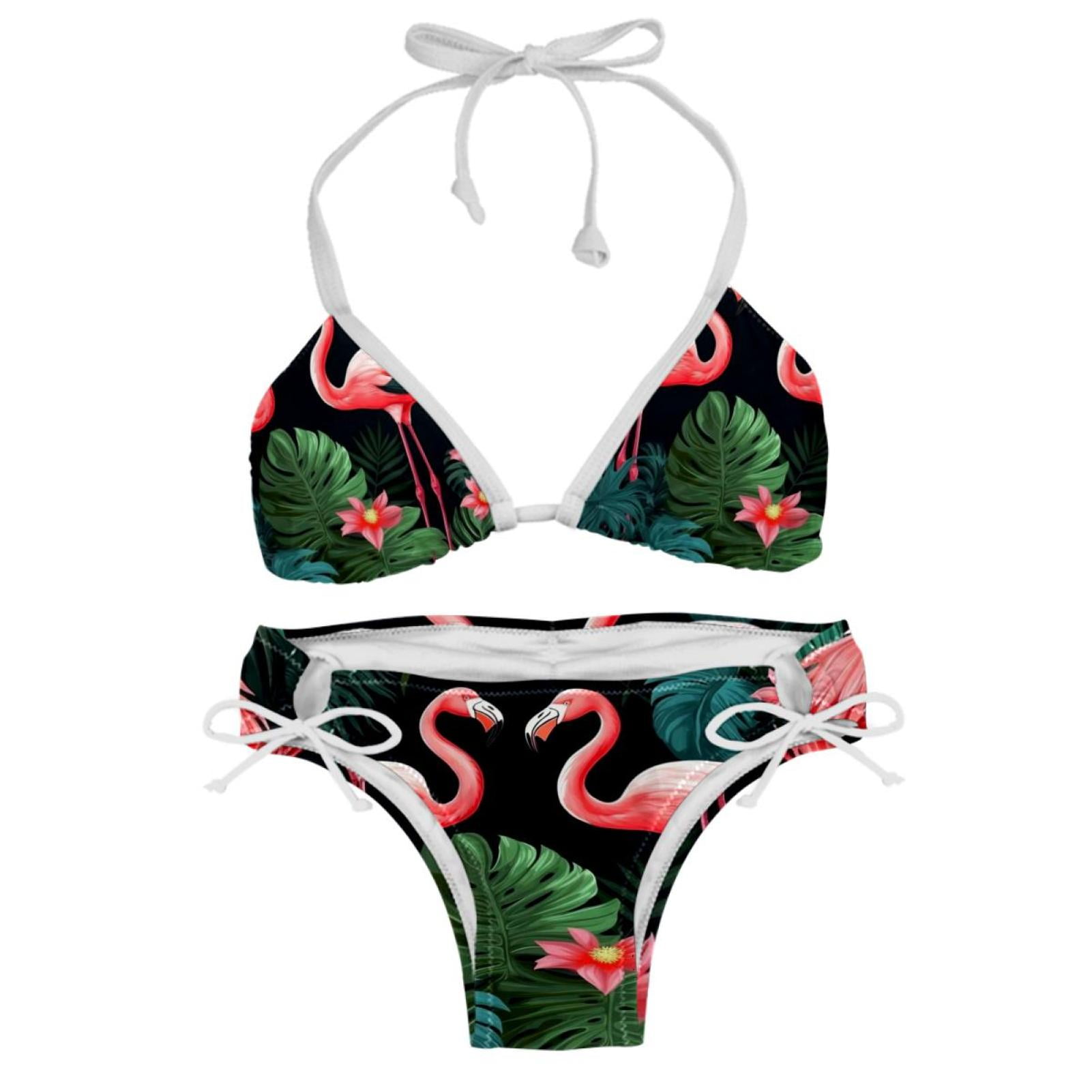 Flamingo Tropical Rainforest Swim Suit Bikini Set with Detachable