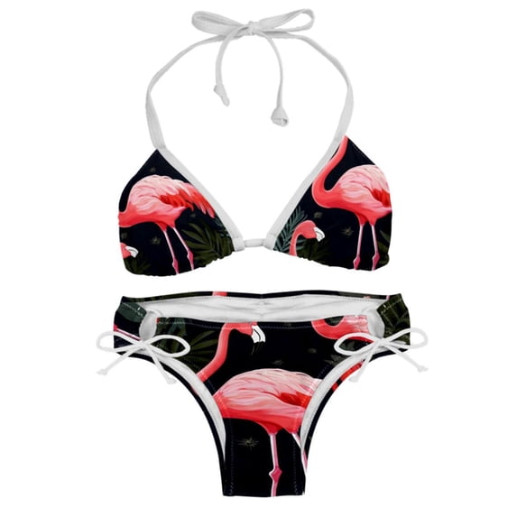 Flamingo Tropical Rainforest Swimsuit Women Bikinis: Detachable Sponge Adjustable Strap Bikini Set Two-Pack Beach Pool Vacation.