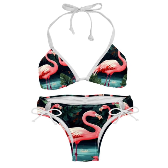 Flamingo Tropical Rainforest Swimsuit Women Bikinis: Detachable Sponge Adjustable Strap Bikini Set Two-Pack Beach Pool Vacation.