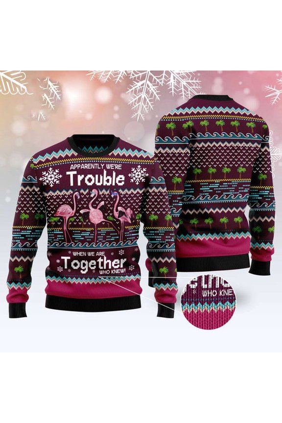 Flamingo Trouble Ugly Christmas Sweater, Funny Xmas Sweater, Sweater Xmas