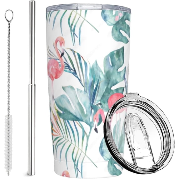 Flamingo Tumbler with Lid and Straw, 20 Oz Stainless Cup Steel Insulated Water Bottle Travel Coffee Mug 1 Set, Flamingo Gifts for Women Girl