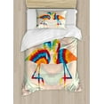 thumbnail image 1 of Flamingo Twin Size Duvet Cover Set, Colorful Love Valentine Flamingos Illustration Retro Circles at Back Funky Print, Decorative 2 Piece Bedding Set with 1 Pillow Sham, Multicolor, by Ambesonne, 1 of 3