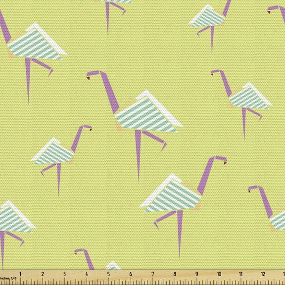 Flamingo Upholstery Fabric by the Yard, Origami Style Tropical Forest Bird Hipster Summertime, Decorative Fabric for DIY and Home Accents, 2 Yards, Pale Green Turquoise by Ambesonne