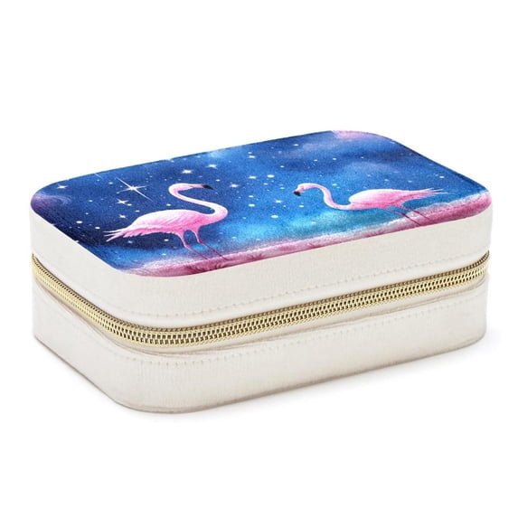Flamingo Velvet Portable Storage Box with Removable Compartment, Gift: Jewelry Stand, Display Case, Necklace Holder