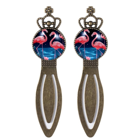 Flamingo Vintage Copper Crown-Shaped Bookmarks: Stainless Steel Book Accessories and Reading Accessories - Gift for Book Lovers - Set of 2