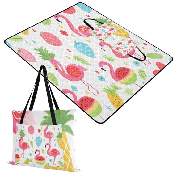 Flamingo Watermelon Pineapple Leaf Extra Large Picnic Beach Blanket Waterproof Sand Proof Portable Outdoor Mat 60x80
